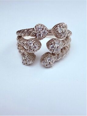 Judith Ripka Verona Heart Triple Row Helix Cable CZ 925 Sterling Silver Ring